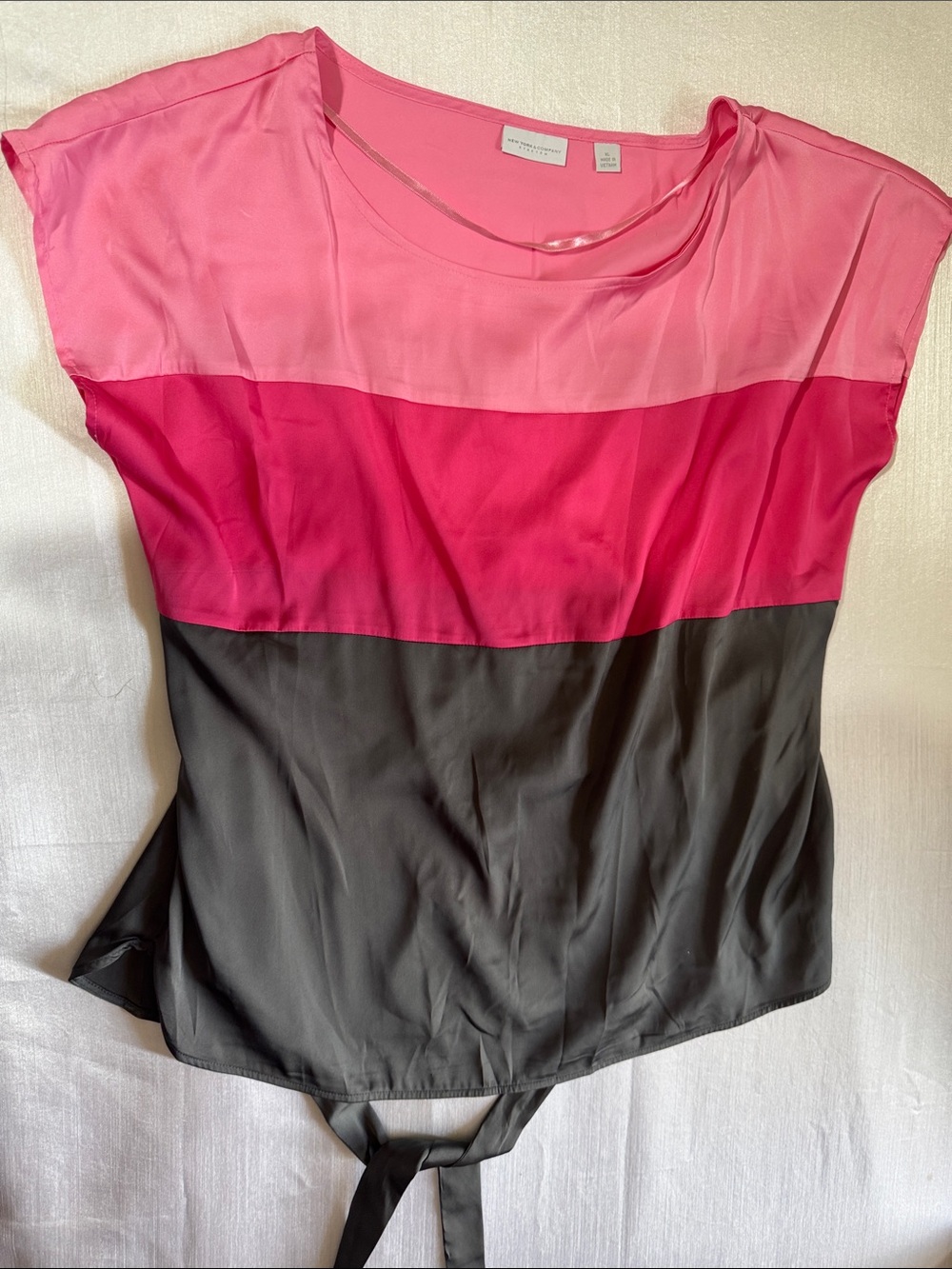 Colorblock Pink and Gray Women's Silk Top/0052